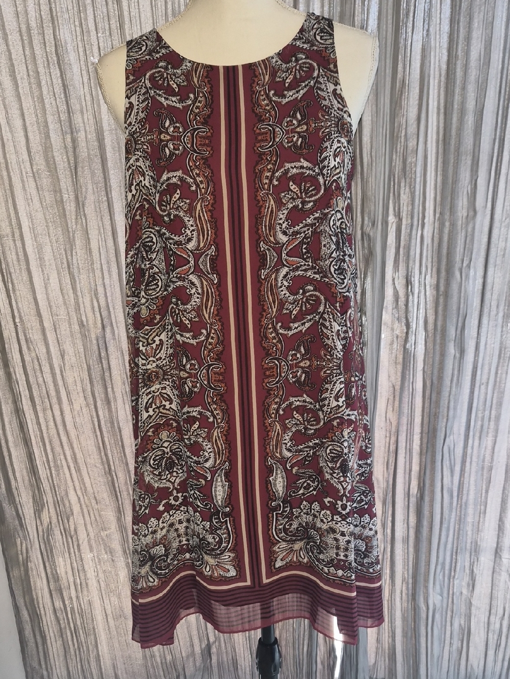 Sleeveless Burgundy Paisley Midi Dress